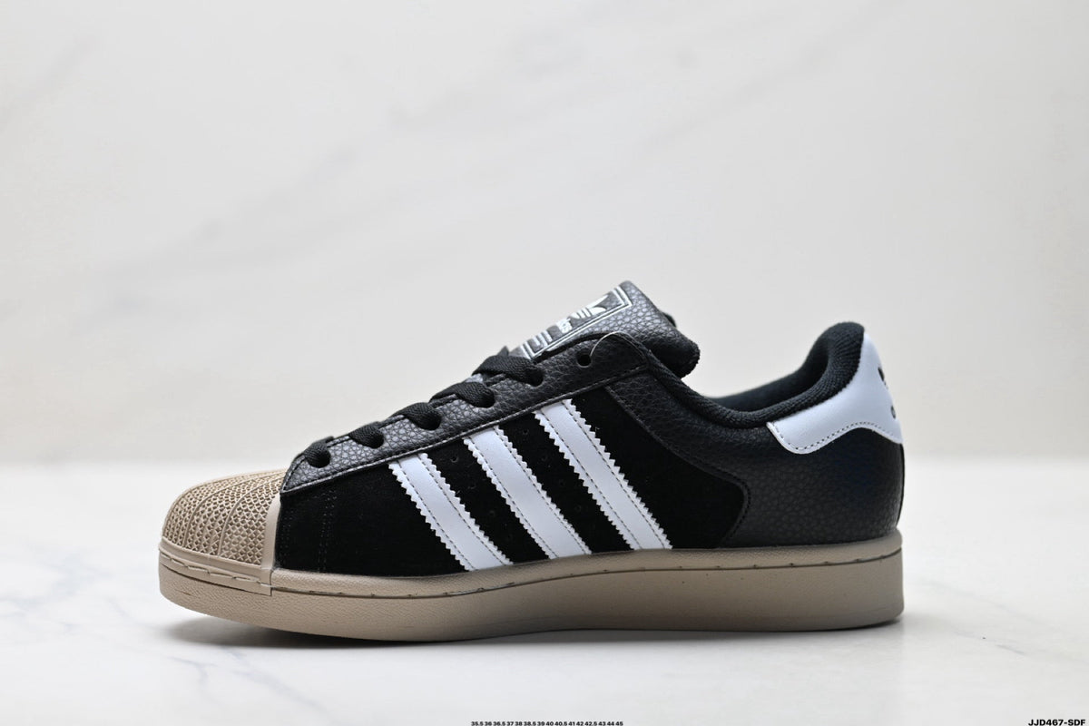 adidas Originals Superstar — Black Mix-Material & Beige | Shell Toe