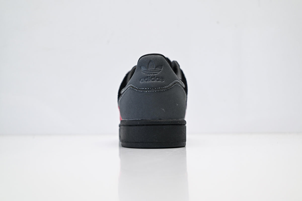adidas Originals Superstar – Dark Gray & Black Faux Fur with Bright Red 3-Stripes Shell Toe